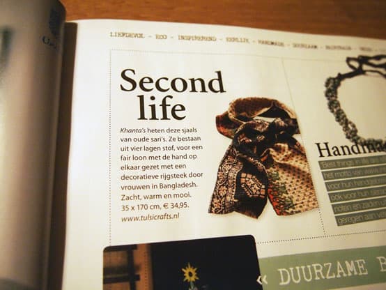 tulsi crafts scarves in happinez magazine
