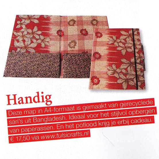 recycled sari file folders in happinez magazine