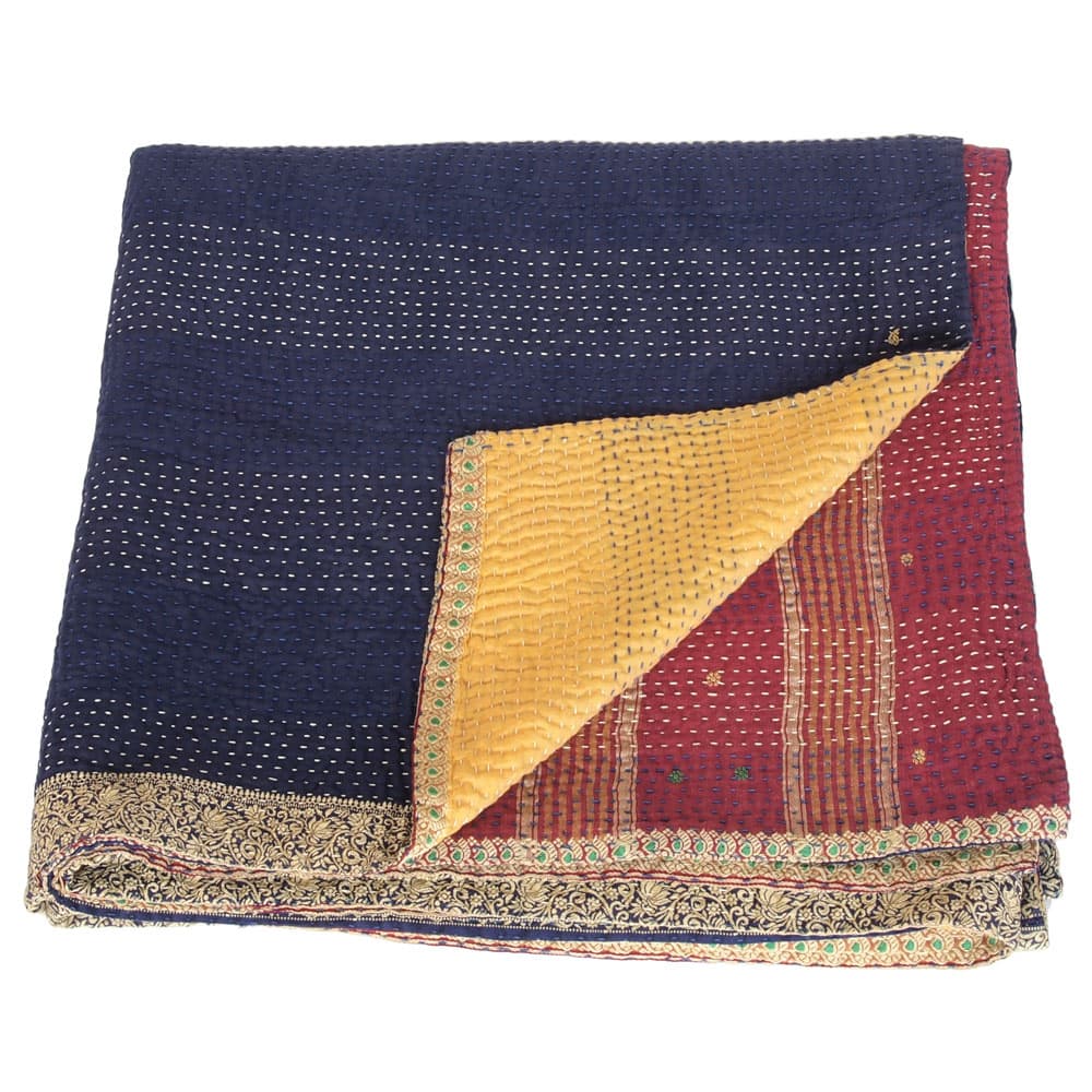 kantha silk cotton sari blanket surya fair trade india
