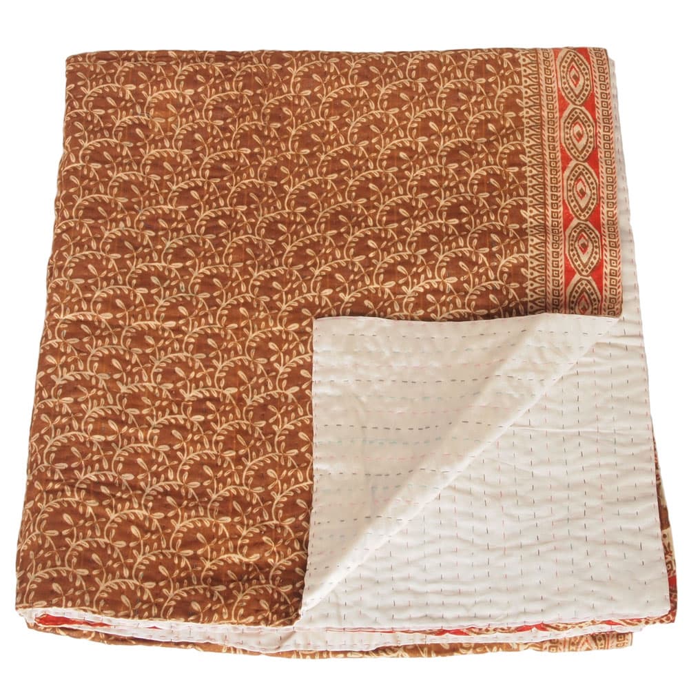 kantha silk cotton sari blanket badami fair trade